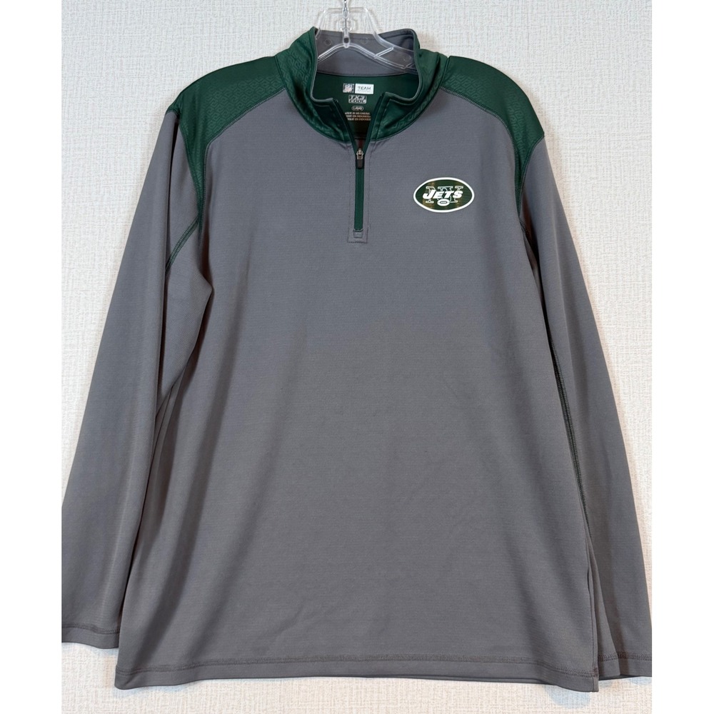 NFL Team Apparel New York Jets Gray Green TX3 Cool Quarter Zip Pullover Mens •L•